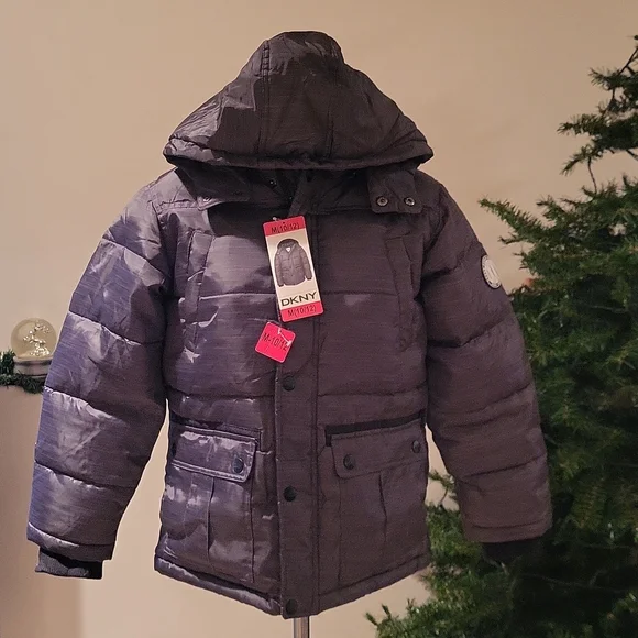 New With Tags DKNY Boys coat, size medium 10/12, dark grey - Picture 1 of 12